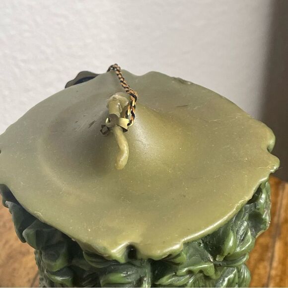 Vintage Large Green Carved German Bavarian Wax Pilar Candle 70s Vibes - Picture 9 of 14